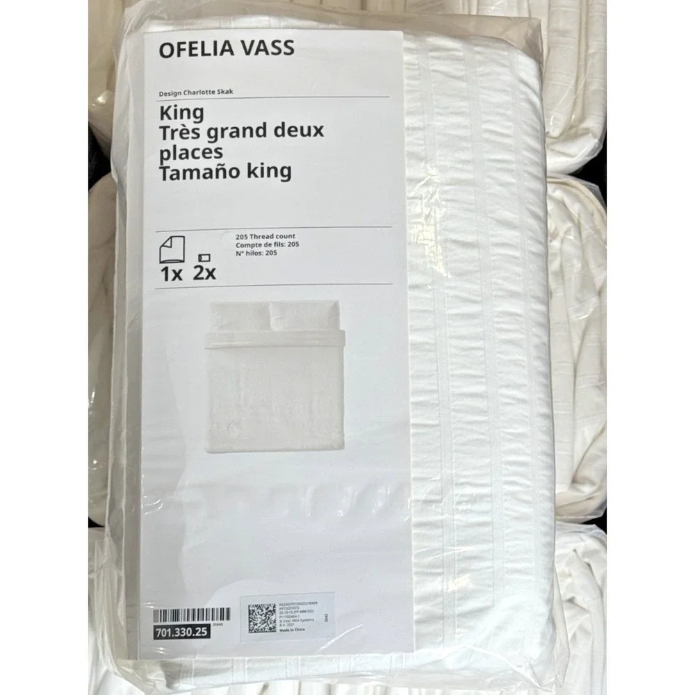 Ikea OFELIA VASS King Duvet Cover w/ Pillowcases Dobby Woven Bed Set White New